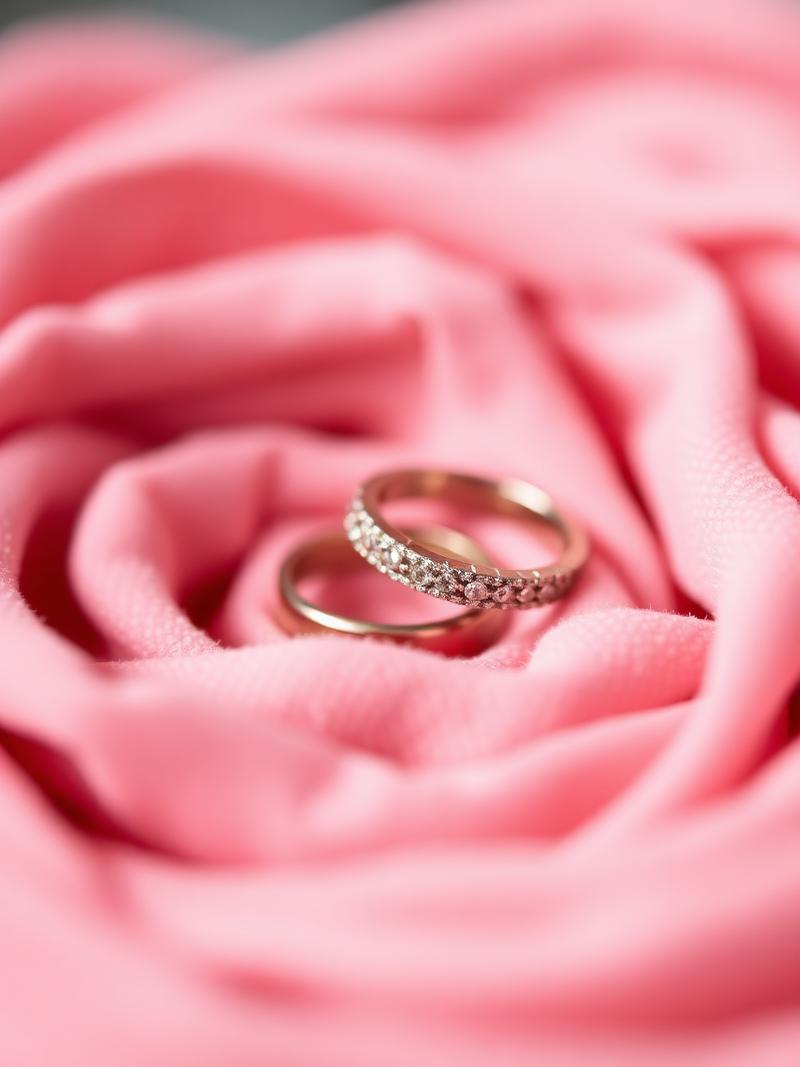 Wedding rings on rose velvet